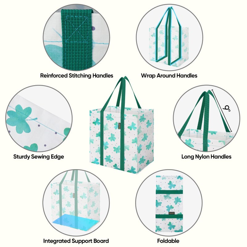 BALEINE 4 PK Grocery Bags Reusable Shopping Bags with Reinforced Bottom, Heavy Duty Foldable Tote Bags (Clover) - Image 3