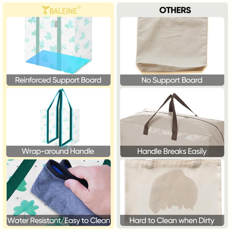 BALEINE 4 PK Grocery Bags Reusable Shopping Bags with Reinforced Bottom, Heavy Duty Foldable Tote Bags (Clover) - Image 5