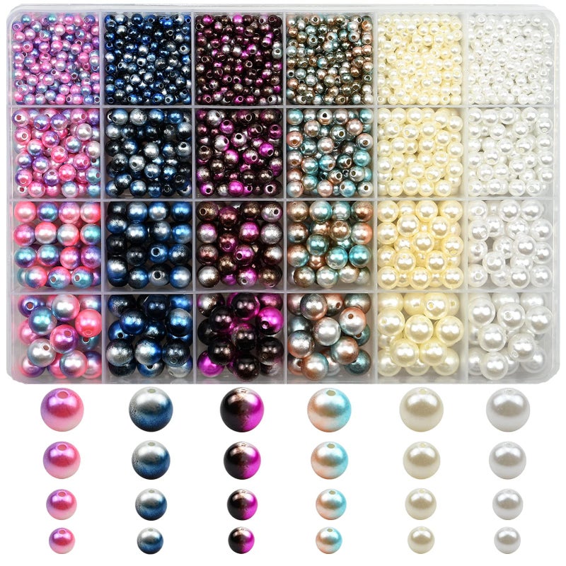 Huisipool 1890pcs 6 Colors Gradient Imitation Pearls Faux ABS Pearl Beads Smooth Rainbow Beads for DIY Jewelry Making Earrings Necklaces Bracelets(4/6/8/10mm Mixed) - Image 1