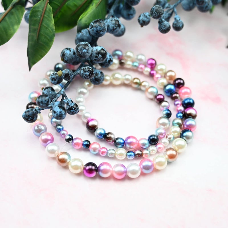 Huisipool 1890pcs 6 Colors Gradient Imitation Pearls Faux ABS Pearl Beads Smooth Rainbow Beads for DIY Jewelry Making Earrings Necklaces Bracelets(4/6/8/10mm Mixed) - Image 4