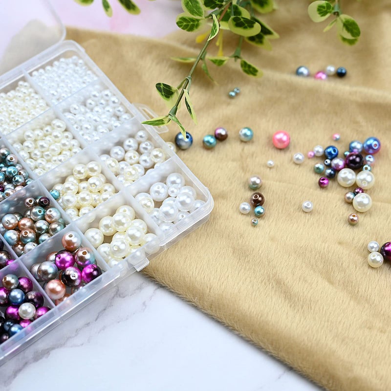 Huisipool 1890pcs 6 Colors Gradient Imitation Pearls Faux ABS Pearl Beads Smooth Rainbow Beads for DIY Jewelry Making Earrings Necklaces Bracelets(4/6/8/10mm Mixed) - Image 3