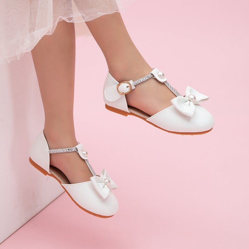 New Style Girls'' Princess Shoes, Little Girls'' Holiday Dance White Single Shoes, Children''s Soft-Soled Rhinestone Strap Flat Shoes - Image 5