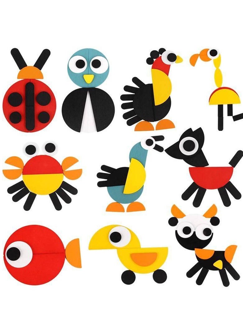 Generic - Junimo Imported – Shape and Animal Puzzle Enjoy creating unique shapes and animals like penguins, butterflies, and birds using brightly colored pieces, along with 20 cards featuring different shapes. This game is perfect for developing children's thinking and concentration skills, offering them a fun and educational learning experience! - Image 1