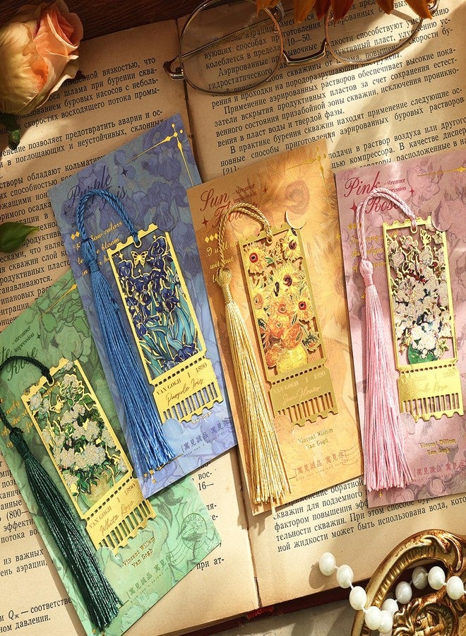 emmoolife 4 Pieces Metal Bookmarks with Tassel, Golden Hollow Bookmark Monet Oil Painting Theme Book Mark Bookmarks for Book Lovers Writers Readers Children Teens for Women Teen Adults - Image 2