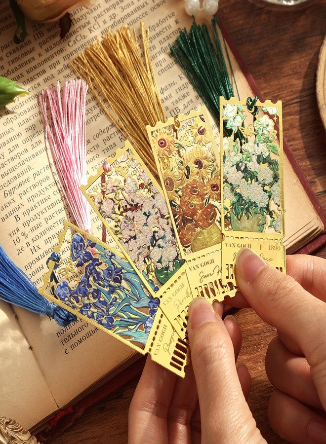 emmoolife 4 Pieces Metal Bookmarks with Tassel, Golden Hollow Bookmark Monet Oil Painting Theme Book Mark Bookmarks for Book Lovers Writers Readers Children Teens for Women Teen Adults - Image 3