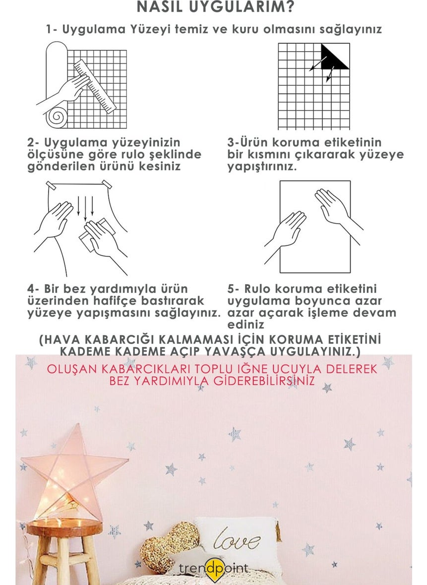 Trendpoint ورق جدران نجوم وردية ذاتية اللصق 60سم × 500سم لتغطية غرف الأطفال  - Image 5