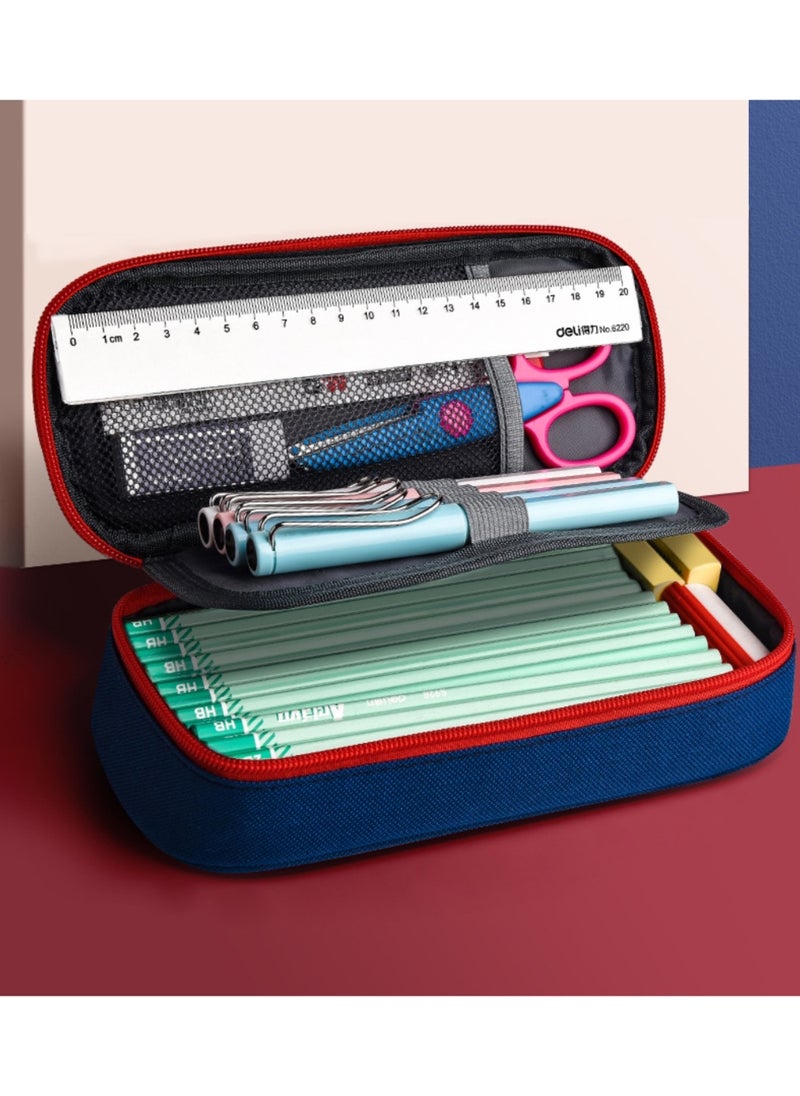 Generic Large Capacity Waterproof Oxford Pencil Case – Holds 70 Pens, 3-Layer Storage with Dual Zipper Design & Silicone Zipper Pull (Navy Blue)  - Image 4