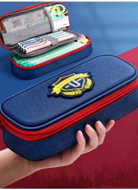 Large Capacity Waterproof Oxford Pencil Case – Holds 70 Pens, 3-Layer Storage with Dual Zipper Design & Silicone Zipper Pull (Navy Blue)