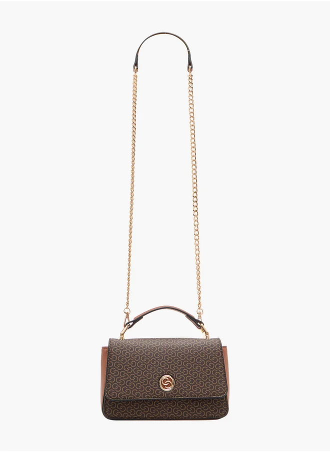سيليست Women's Monogram Print Crossbody Bag with Chain Strap and Flap Closure