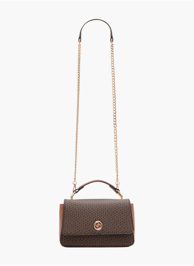 Celeste Women's Monogram Print Crossbody Bag with Chain Strap and Flap Closure  - Image 2