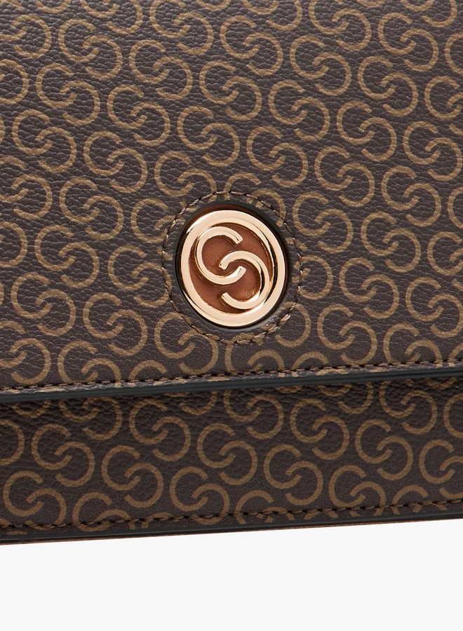 Celeste Women's Monogram Print Crossbody Bag with Chain Strap and Flap Closure