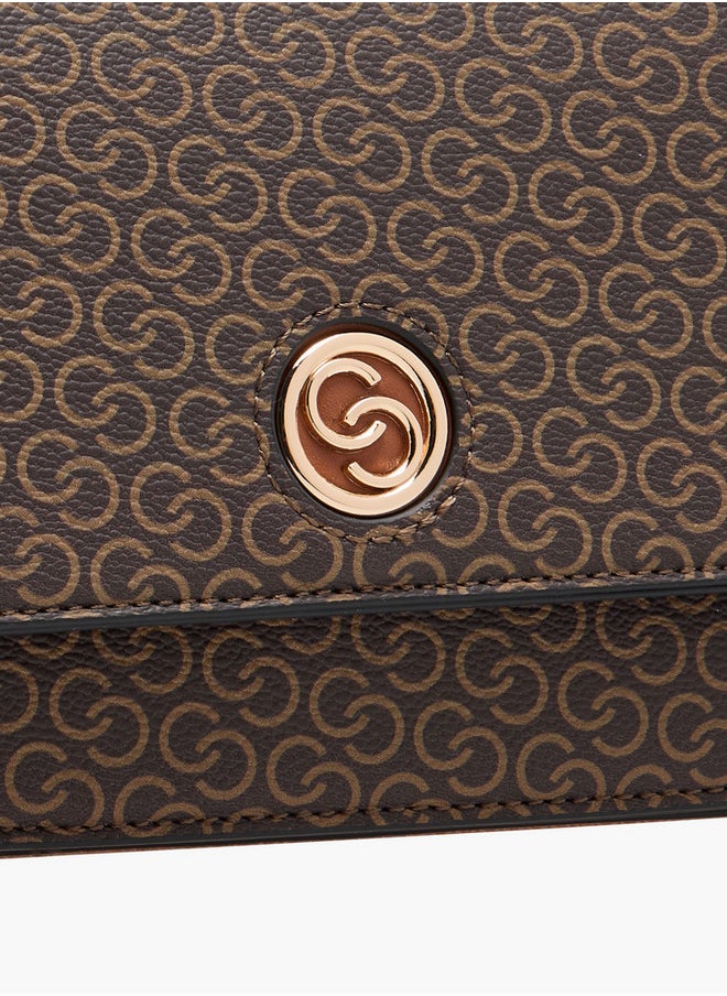Celeste Women's Monogram Print Crossbody Bag with Chain Strap and Flap Closure  - Image 4