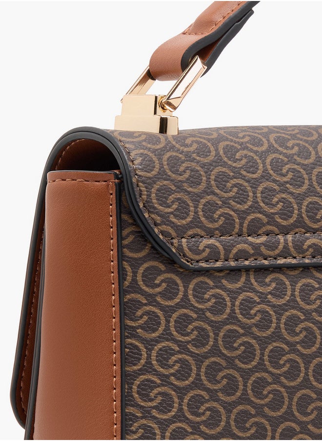 Celeste Women's Monogram Print Crossbody Bag with Chain Strap and Flap Closure  - Image 5