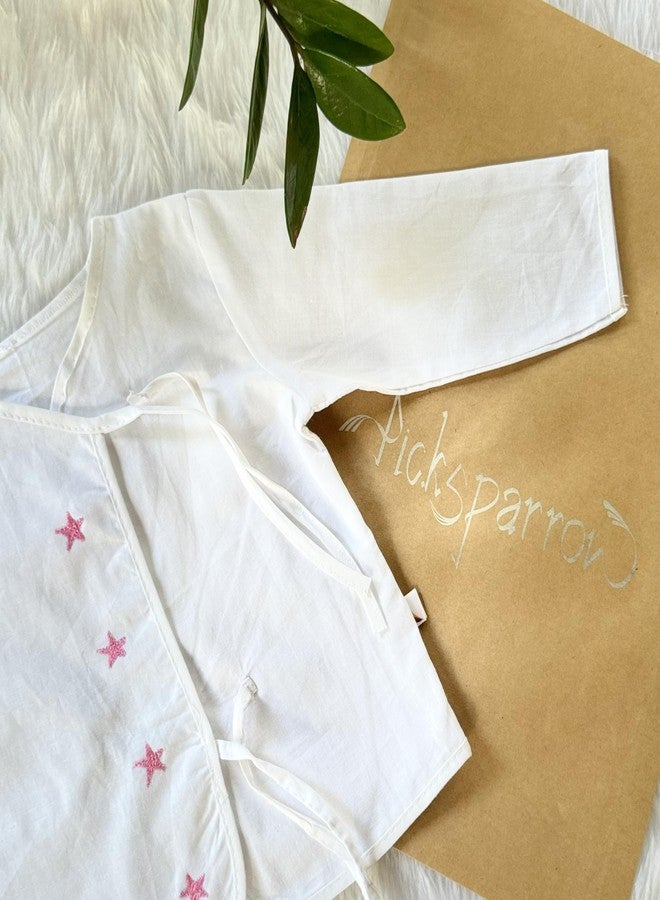 Picksparrow Unisex-Baby Pure Cotton Embroidered Newborn Baby Clothes/Jhablas/Vests (Full Sleeve, Set of 3) (in, Age, 0 Months, 3 Months, Regular, Pink) - Image 4