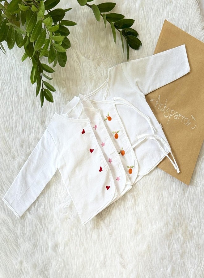 Picksparrow Unisex-Baby Pure Cotton Embroidered Newborn Baby Clothes/Jhablas/Vests (Full Sleeve, Set of 3) (in, Age, 0 Months, 3 Months, Regular, Pink) - Image 3