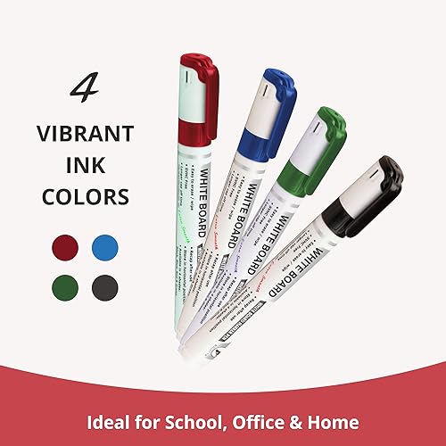 YAJNAS Non Magnetic Whiteboard Duster & Markers | Set of 5 | Assorted Ink Colours | Whiteboard Duster with Easily Erasable Markers | School & Office Stationery - Image 2
