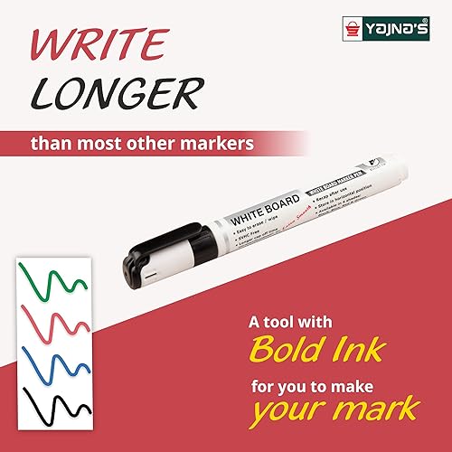 YAJNAS Non Magnetic Whiteboard Duster & Markers | Set of 5 | Assorted Ink Colours | Whiteboard Duster with Easily Erasable Markers | School & Office Stationery - Image 4