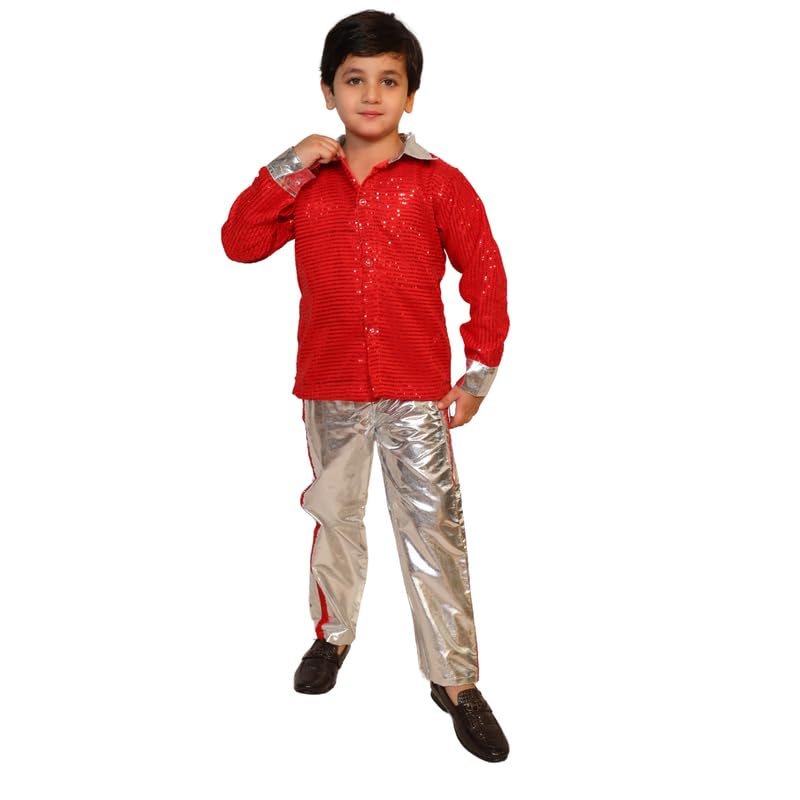 Kaku Fancy Dresses أزياء كاكو الفاخرة - زي ديسكو غربي للأطفال مع قميص مرصع وبنطلون لامع لبرنامج اليوم السنوي - أحمر، 3-4 سنوات، للجنسين - Image 4