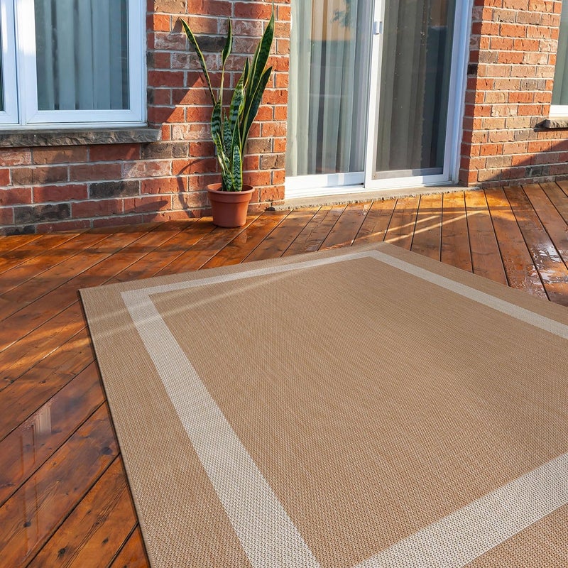 CAMILSON Outdoor Rug 6x9 Modern Outside Rugs for Patios Porches Waterproof Durable Washable NonShedding EasytoClean Indoor Outdoor Area Carpet 6 x 9 Bordered BeigeWhite