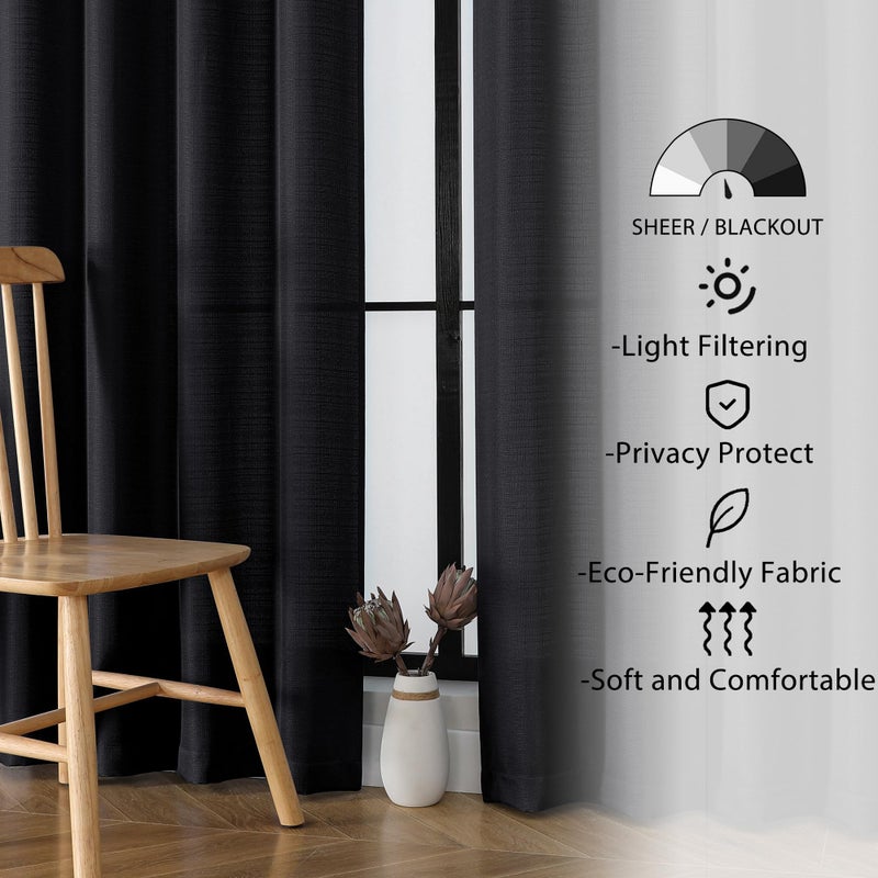 Lecloud Bessie Black Curtains 63 Inch Length 2 Panels, Light Filtering Breathable Faux Linen Curtain Panels, Dual Rod Pocket Curtains for Bedroom Living Room, Each 40 W x 63 L - Image 3