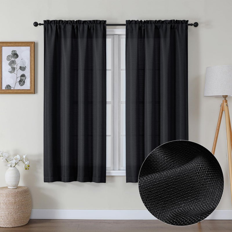 Lecloud Bessie Black Curtains 63 Inch Length 2 Panels, Light Filtering Breathable Faux Linen Curtain Panels, Dual Rod Pocket Curtains for Bedroom Living Room, Each 40 W x 63 L - Image 1