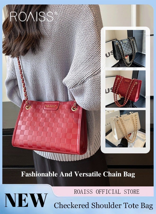 roaiss Women Grid Pattern Shoulder Bag Versatile Crossbody Bag with Fashionable and High Quality Design Minimalist Tote Bag for Everyday Use - Image 2