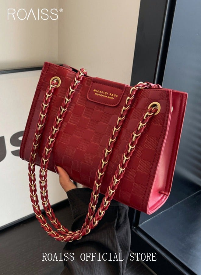 roaiss Women Grid Pattern Shoulder Bag Versatile Crossbody Bag with Fashionable and High Quality Design Minimalist Tote Bag for Everyday Use - Image 1