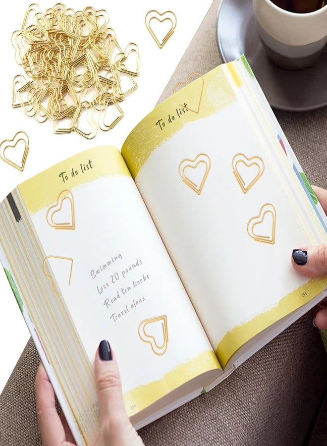 Adullpony Cute Metal Heart Paper Clips: Love Shape Gold Binder Paperclips Mini Bookmark 100Pcs Document Note Sorting Organizer for Wedding Decorative Office Supplies - Image 3