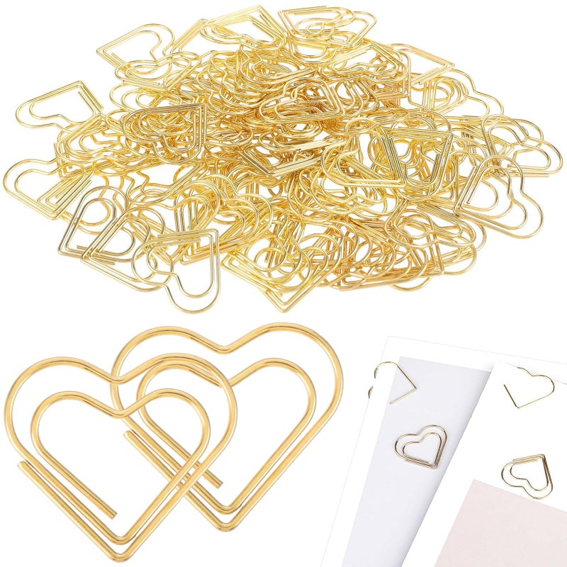 Adullpony Cute Metal Heart Paper Clips: Love Shape Gold Binder Paperclips Mini Bookmark 100Pcs Document Note Sorting Organizer for Wedding Decorative Office Supplies - Image 1