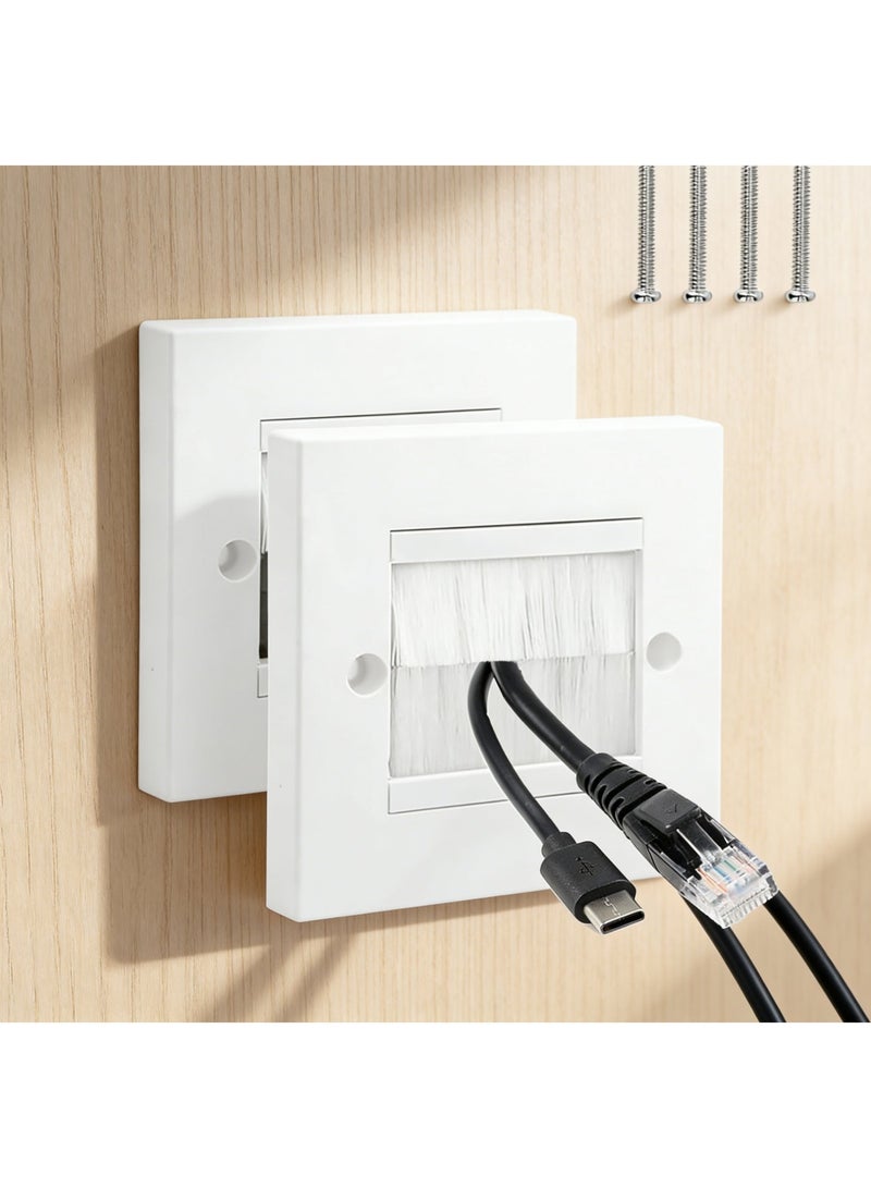 Brush Plates for Cable Management, Standard Single Gang Wall Entry Cover with Dust-Sealing Bristles (2 Pack, White) - Image 1