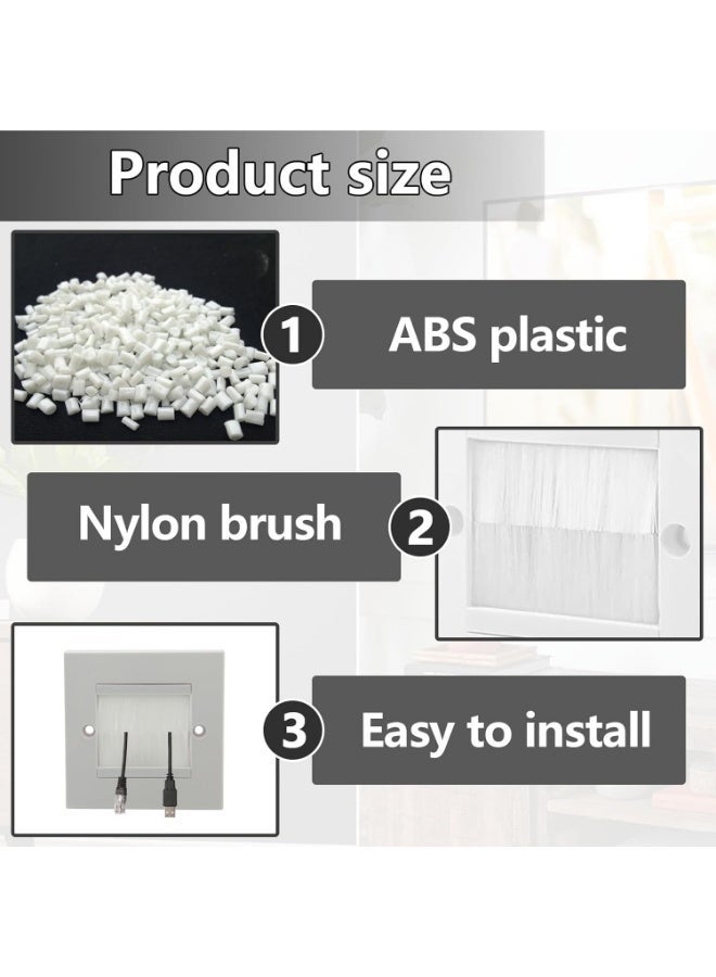 Brush Plates for Cable Management, Standard Single Gang Wall Entry Cover with Dust-Sealing Bristles (2 Pack, White) - Image 4