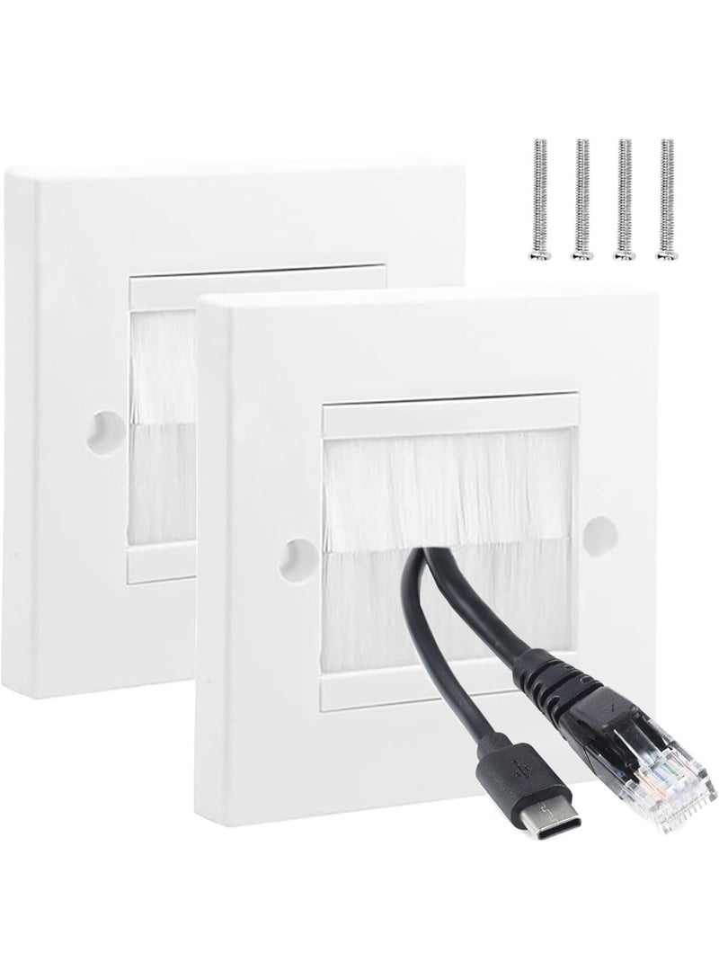 Brush Plates for Cable Management, Standard Single Gang Wall Entry Cover with Dust-Sealing Bristles (2 Pack, White) - Image 3