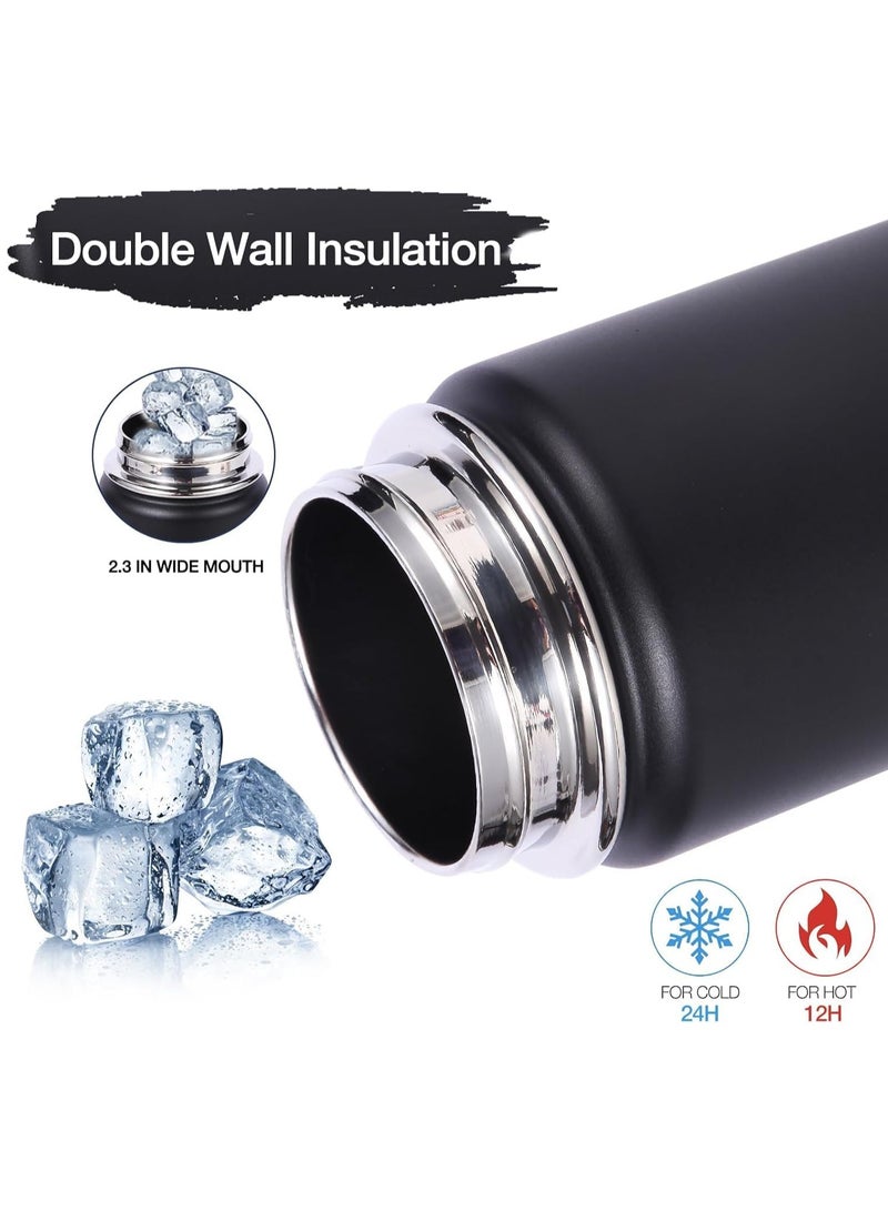 Hamzone Sports Water Bottle, Insulated Stainless Steel Thermal Water Bottle with Straw Lid, Leak Proof Double Wall Thermos for Hot and Cold Drinks, Wide Mouth, 500ml, Ideal for Gym, Office, School, Camping, Black - Image 3