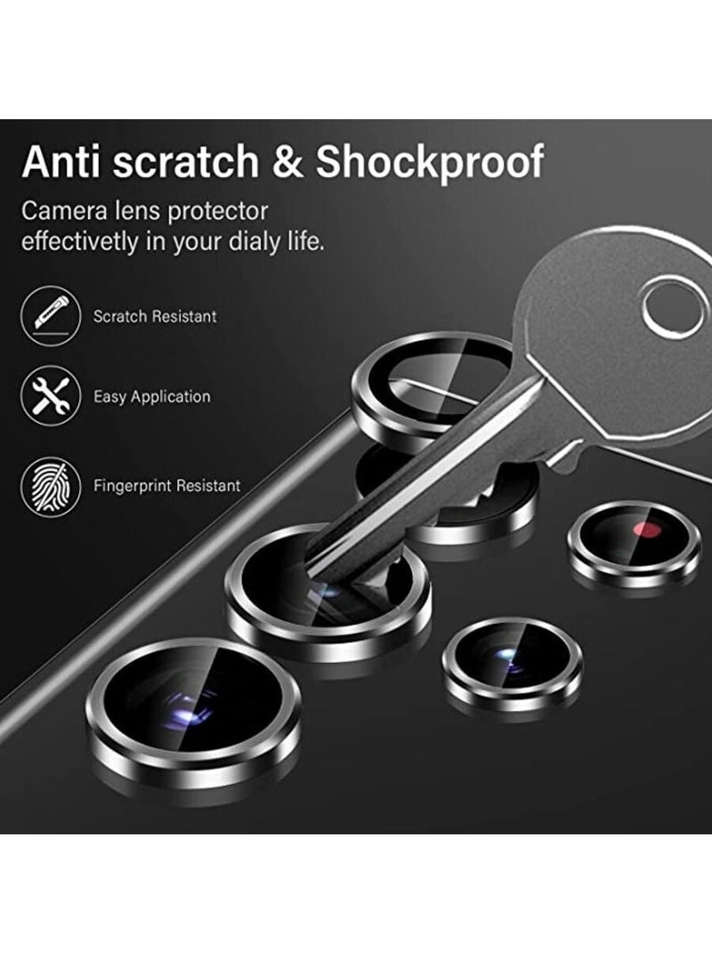 GOLDEN MASK GOLDEN MASK For Samsung Galaxy S22 Ultra Thin Camera Lens 9H Tempered Glass with Aluminum Edge (Black, Pack of 3+2) - Image 3