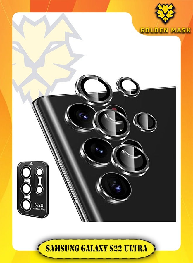 GOLDEN MASK GOLDEN MASK For Samsung Galaxy S22 Ultra Thin Camera Lens 9H Tempered Glass with Aluminum Edge (Black, Pack of 3+2) - Image 1