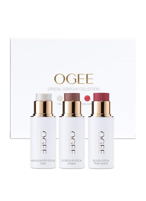OGEE Ogee Face Stick Crystal Collection Trio - Contour Stick Makeup Collection - Certified Organic Contour Palette - Includes Bronzer Stick, Blush Stick & Highlighter Stick 