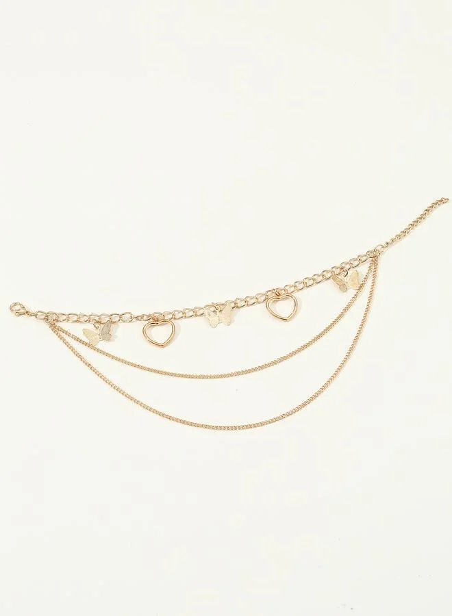 Take Two Heart and Butterfly Detail Layered Anklet