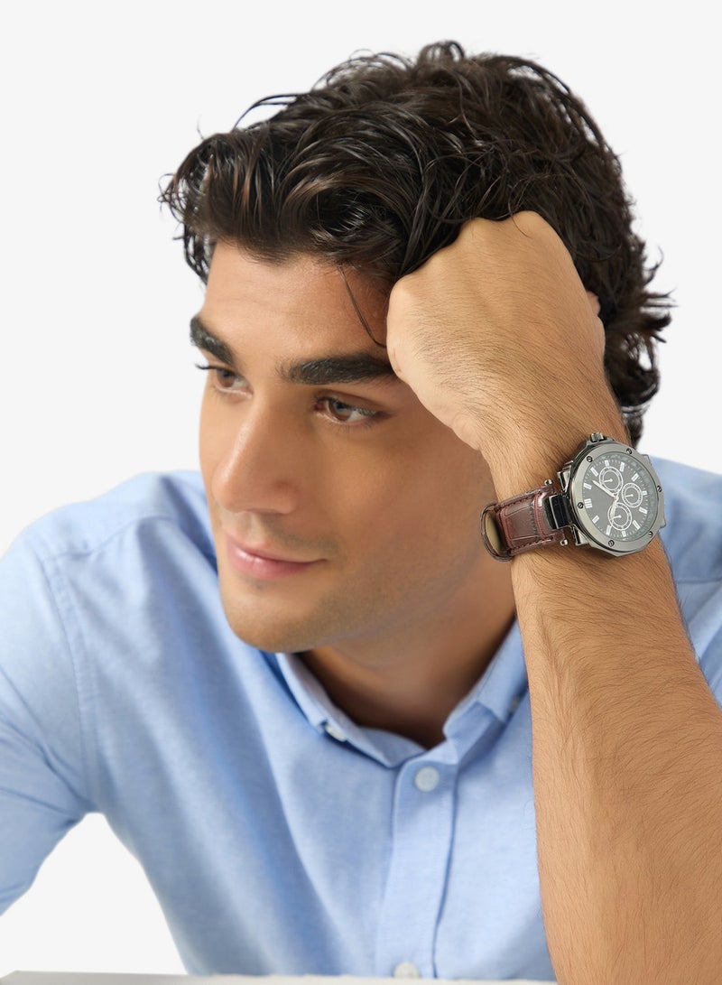 روبرت وود ساعة يد جلد بتصميم جلد التمساح - Image 4