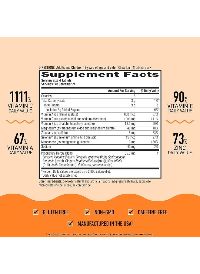 Airborne 1000Mg Chewable Tablets With Zinc, Immune Support Supplement With Powerful Antioxidants Vitamins A C & E - 96 Tablets, Citrus Flavor  - Image 4