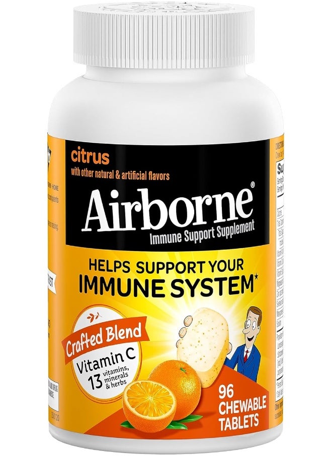Airborne - 1000Mg Chewable Tablets With Zinc, Immune Support Supplement With Powerful Antioxidants Vitamins A C & E - 96 Tablets, Citrus Flavor - Image 1