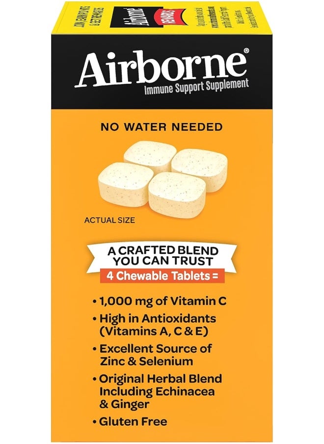 Airborne - 1000Mg Chewable Tablets With Zinc, Immune Support Supplement With Powerful Antioxidants Vitamins A C & E - 96 Tablets, Citrus Flavor - Image 1