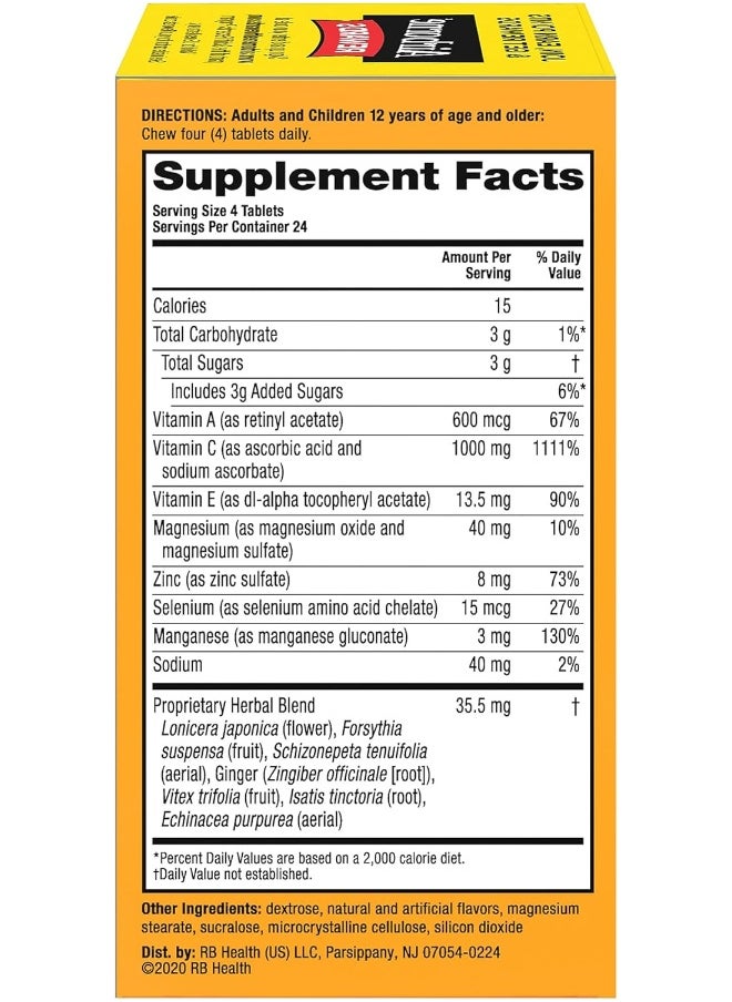Airborne - 1000Mg Chewable Tablets With Zinc, Immune Support Supplement With Powerful Antioxidants Vitamins A C & E - 96 Tablets, Citrus Flavor - Image 1