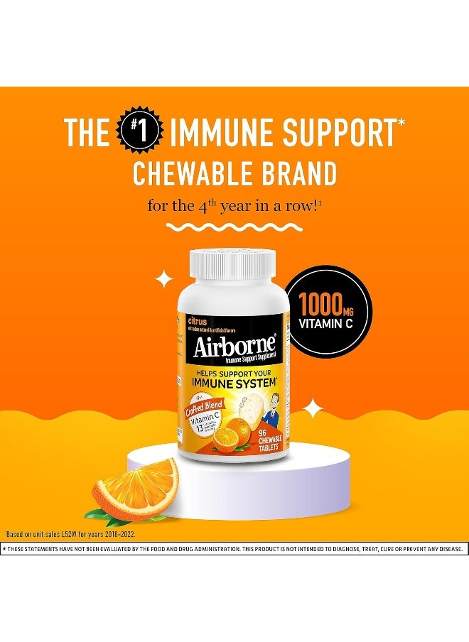 Airborne 1000Mg Chewable Tablets With Zinc, Immune Support Supplement With Powerful Antioxidants Vitamins A C & E - 96 Tablets, Citrus Flavor  - Image 2