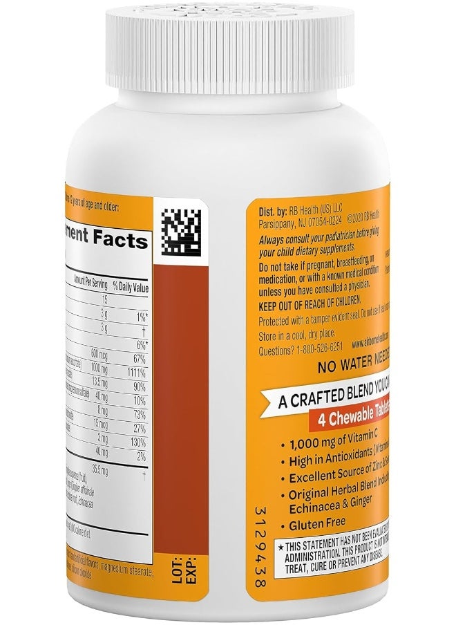 Airborne - 1000Mg Chewable Tablets With Zinc, Immune Support Supplement With Powerful Antioxidants Vitamins A C & E - 96 Tablets, Citrus Flavor - Image 1