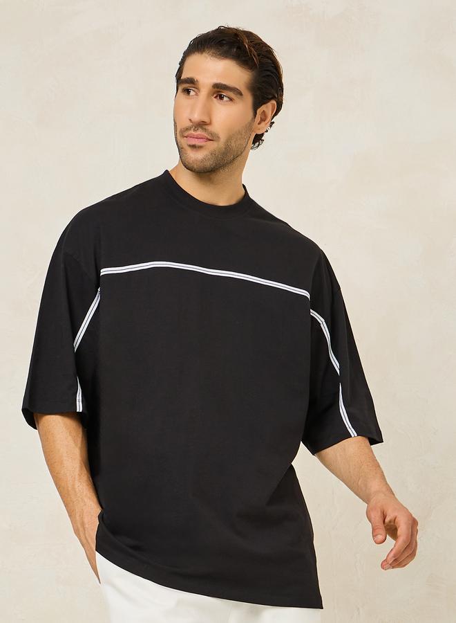 Styli Front Tape Compact Cotton Jersey Boxy T-Shirt - Image 1