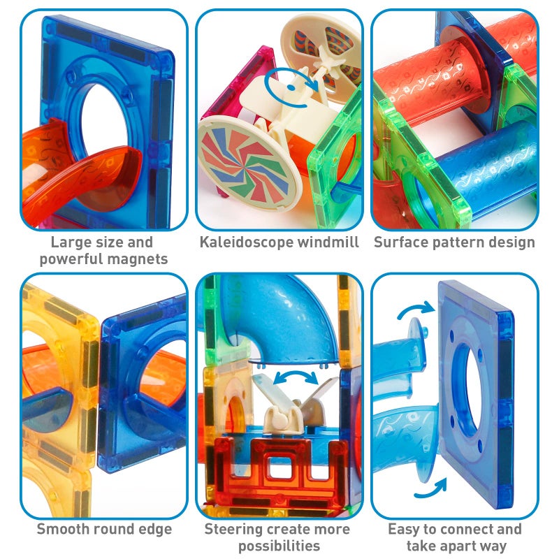 MAGBLOCK 176pcs Magnetic Tiles Marble Run Set with Ball Run Race Track for Ages 8+, Magnetic Building Blocks Magnet Game, Stem Educational Gifts Kids Toys for Girls & Boys Promoting Focus - Image 3