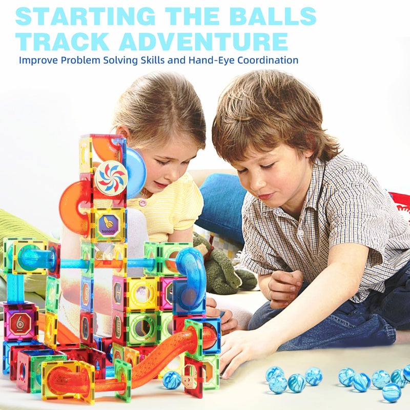 MAGBLOCK 176pcs Magnetic Tiles Marble Run Set with Ball Run Race Track for Ages 8+, Magnetic Building Blocks Magnet Game, Stem Educational Gifts Kids Toys for Girls & Boys Promoting Focus - Image 2