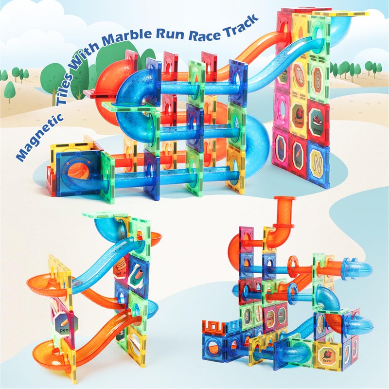 MAGBLOCK 176pcs Magnetic Tiles Marble Run Set with Ball Run Race Track for Ages 8+, Magnetic Building Blocks Magnet Game, Stem Educational Gifts Kids Toys for Girls & Boys Promoting Focus - Image 4