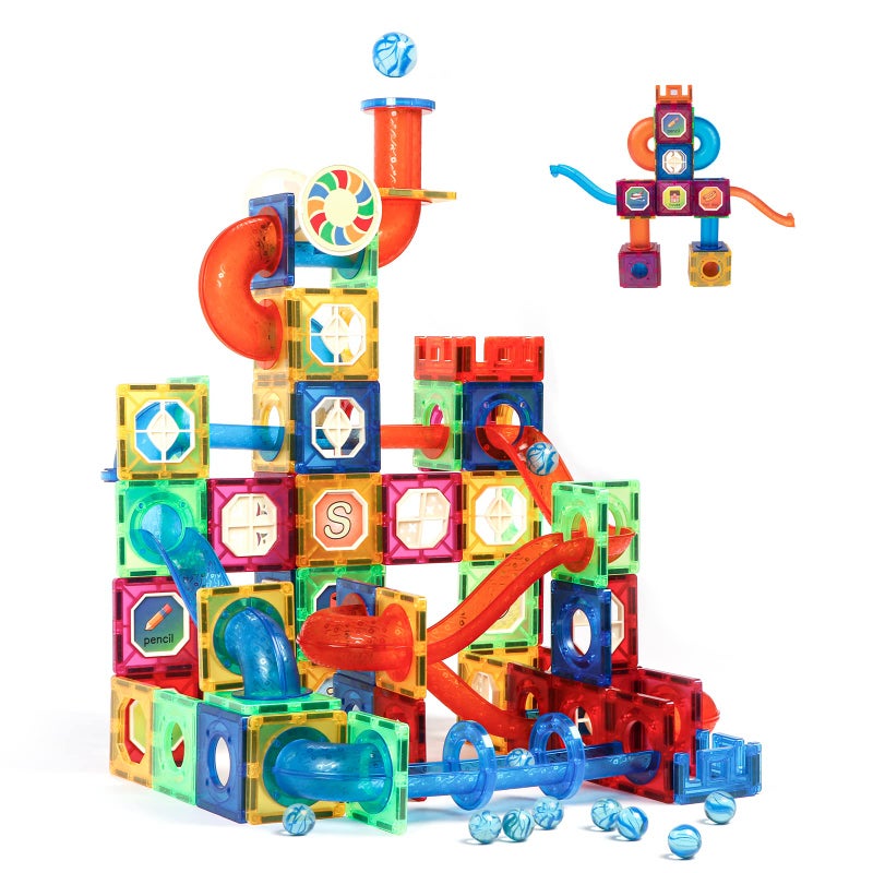 MAGBLOCK 176pcs Magnetic Tiles Marble Run Set with Ball Run Race Track for Ages 8+, Magnetic Building Blocks Magnet Game, Stem Educational Gifts Kids Toys for Girls & Boys Promoting Focus - Image 1