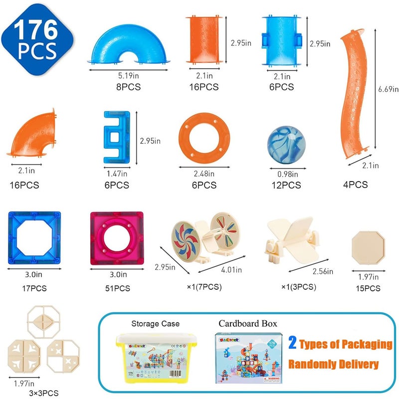 MAGBLOCK 176pcs Magnetic Tiles Marble Run Set with Ball Run Race Track for Ages 8+, Magnetic Building Blocks Magnet Game, Stem Educational Gifts Kids Toys for Girls & Boys Promoting Focus - Image 5